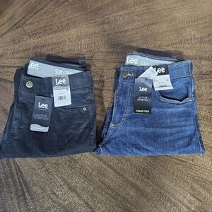 2 Pairs Of Lee Slim Straight Active Stretch Jeans 30x32 Black & Blue